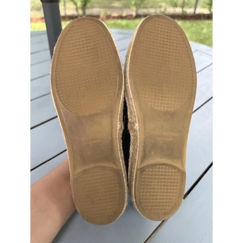 Stuart Weitzman Women's Size 6M Black Beige Suede Espadrille Flats Slip On Shoes